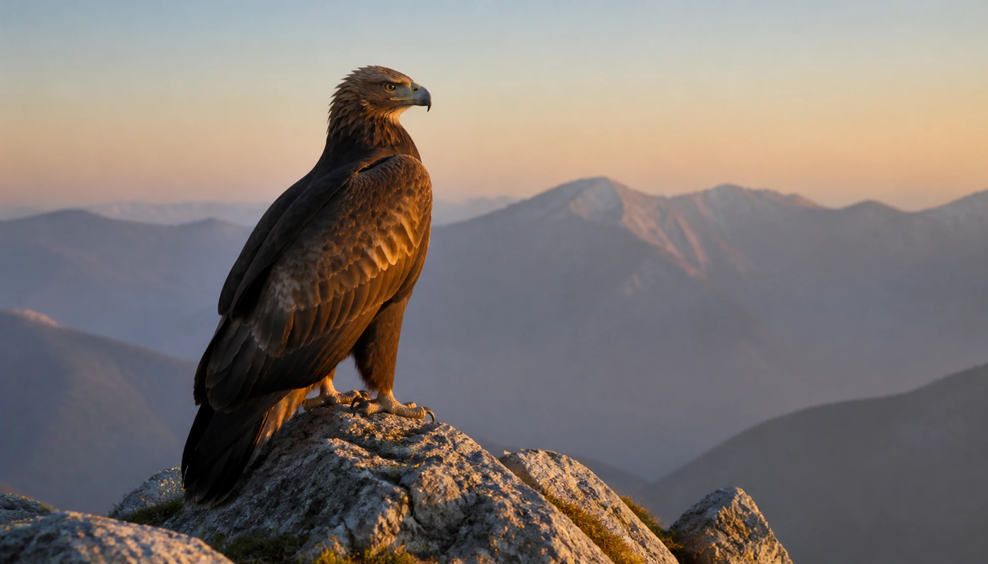 Un aigle royal réel perché dans un paysage de montagne